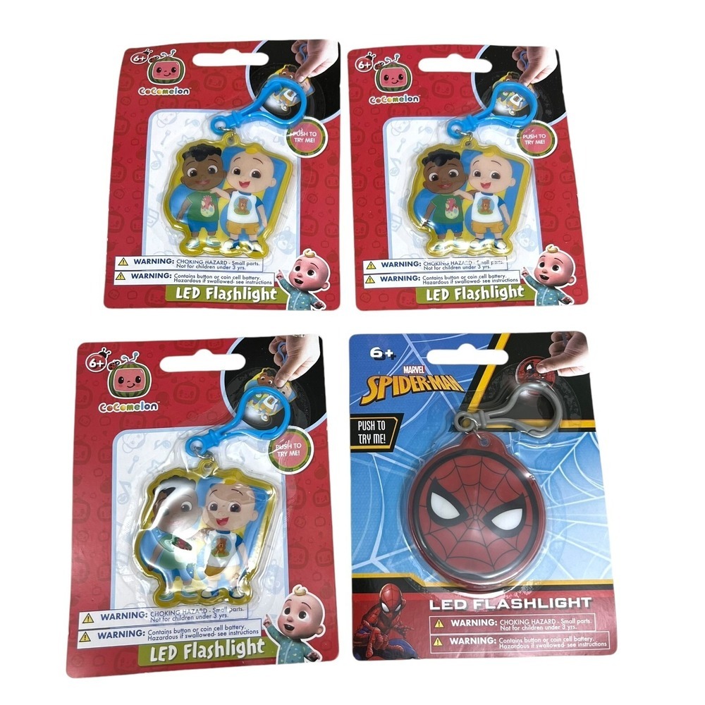 Cocomelon and Marvel Spiderman Bright Led Flashlight Clip On Ages 6+ Set of 4